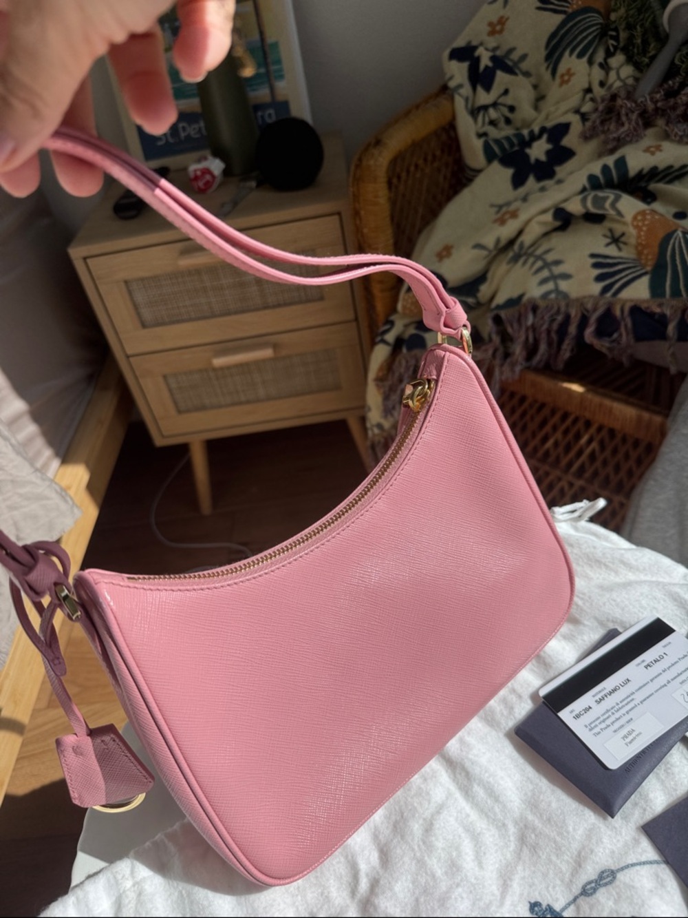 Prada Saffiano Lux Pink Shoulder Bag Petalo Rare Y2K Re-Edition Mini - Picture 9 of 11
